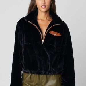 NWT BLANKNYC Top Secret Faux Fur Pullover w/Vegan Leather trim and pocket Sz Med